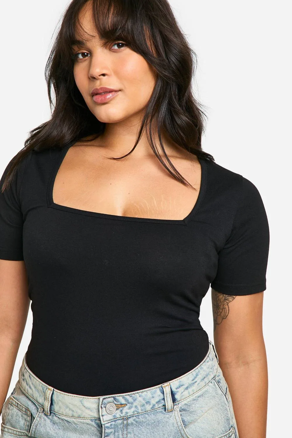 Basics Cotton Square Neck Short Sleeve Bodysuit by boohoo