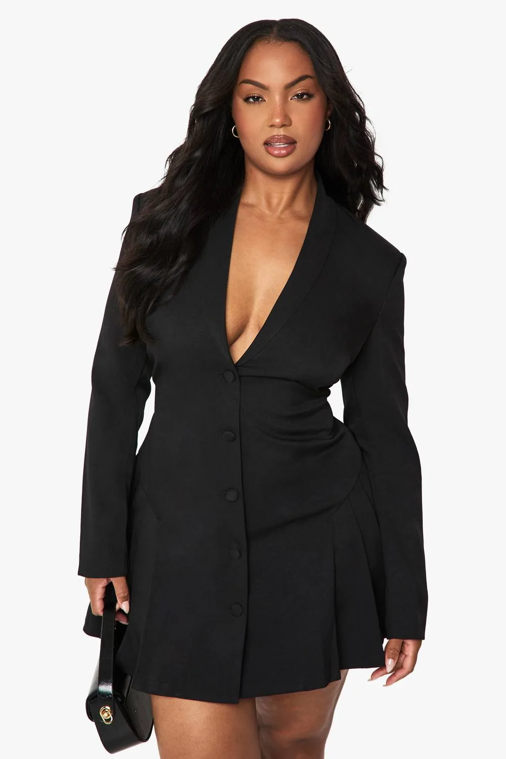 Tailored Pleated Skater Blazer Dress - Woven