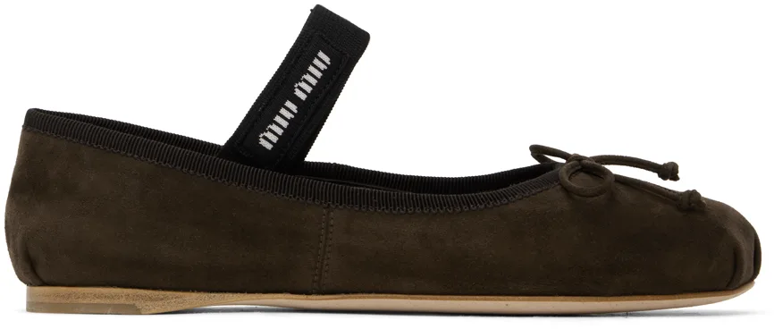Brown Suede Ballerina Flats by Miu Miu