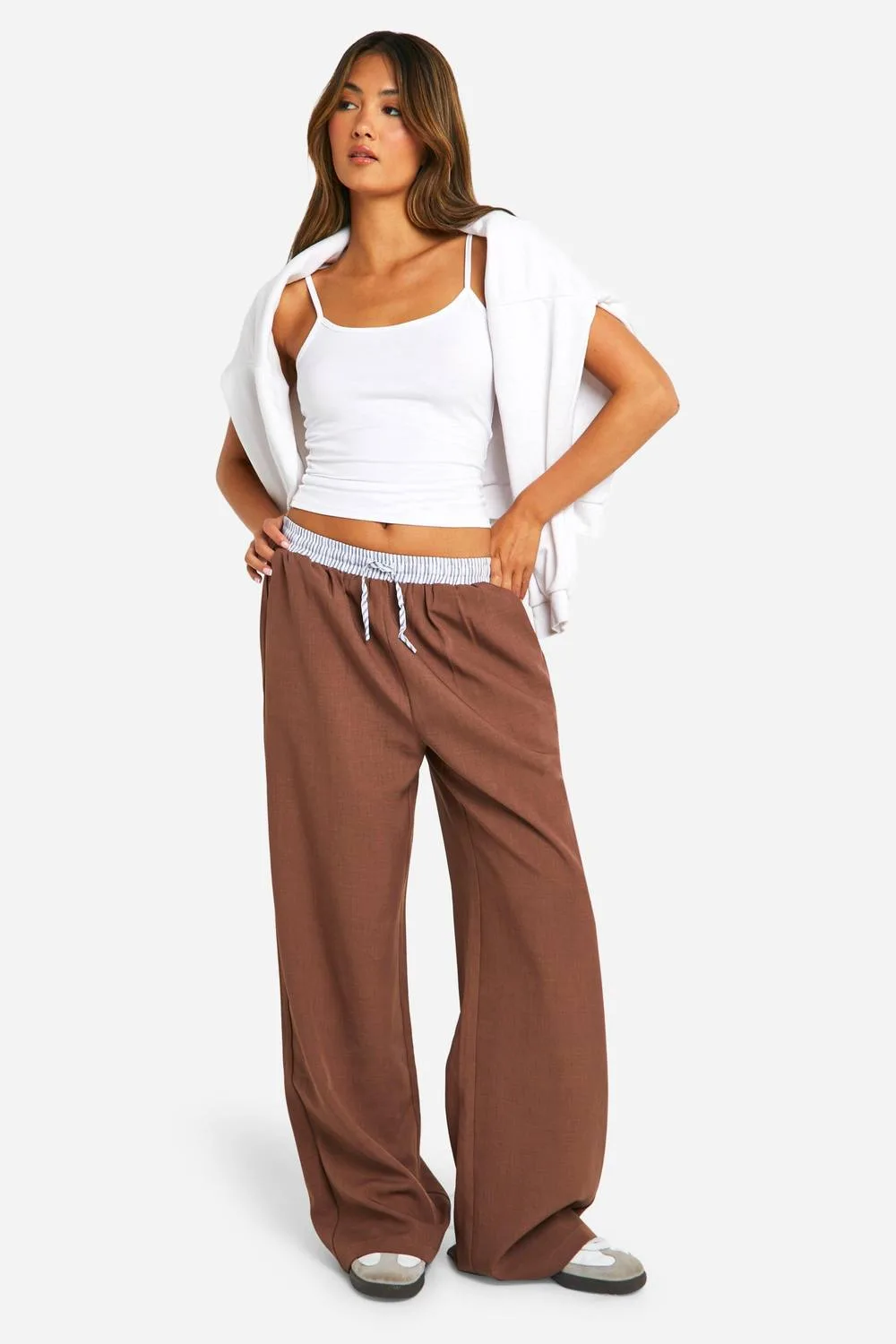 Contrast Stripe Waistband Wide Leg Trouser - Woven by boohoo