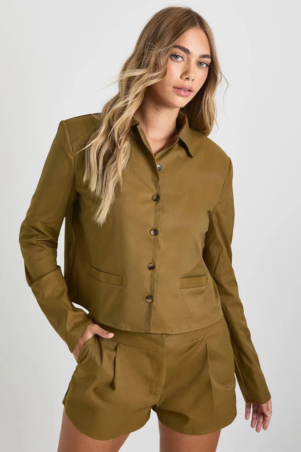 Longline Shoulder Pad Shirt & Shorts Co-Ord by boohoo