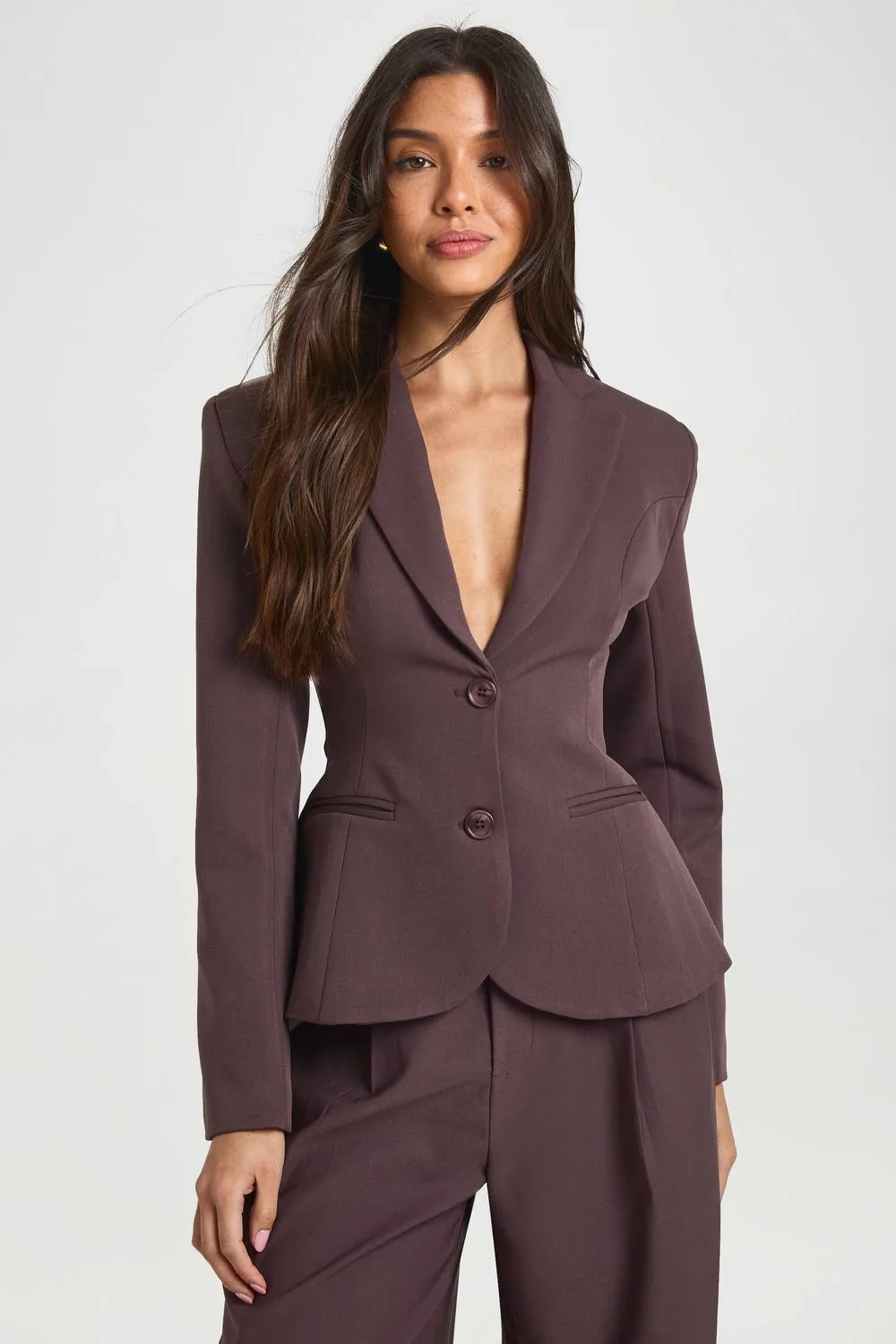 Cinched Waist Peplum Blazer - Woven