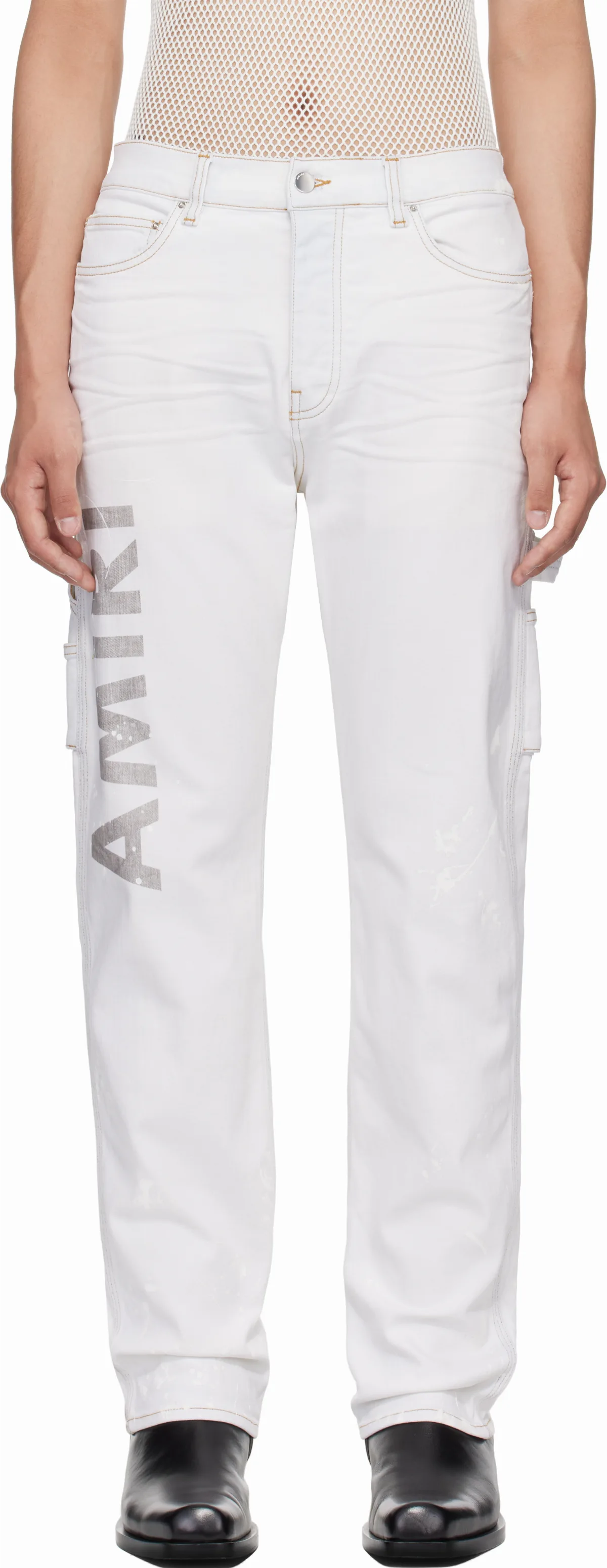 Blue Army Logo Painted Slim Workman Jeans