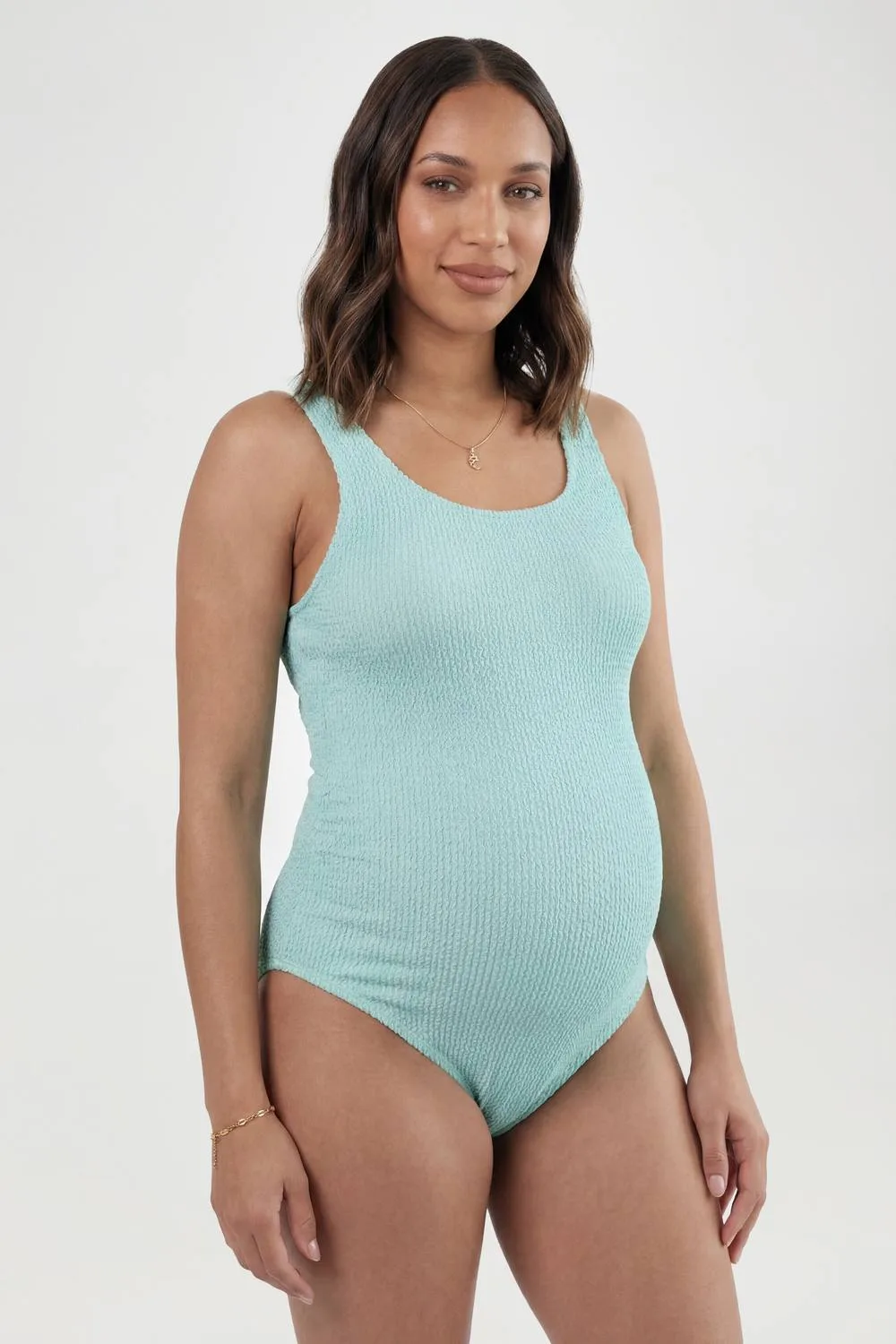 Maternity Crinkle Square Neck Swimsuit - Elastane/Linen/Polyurethane