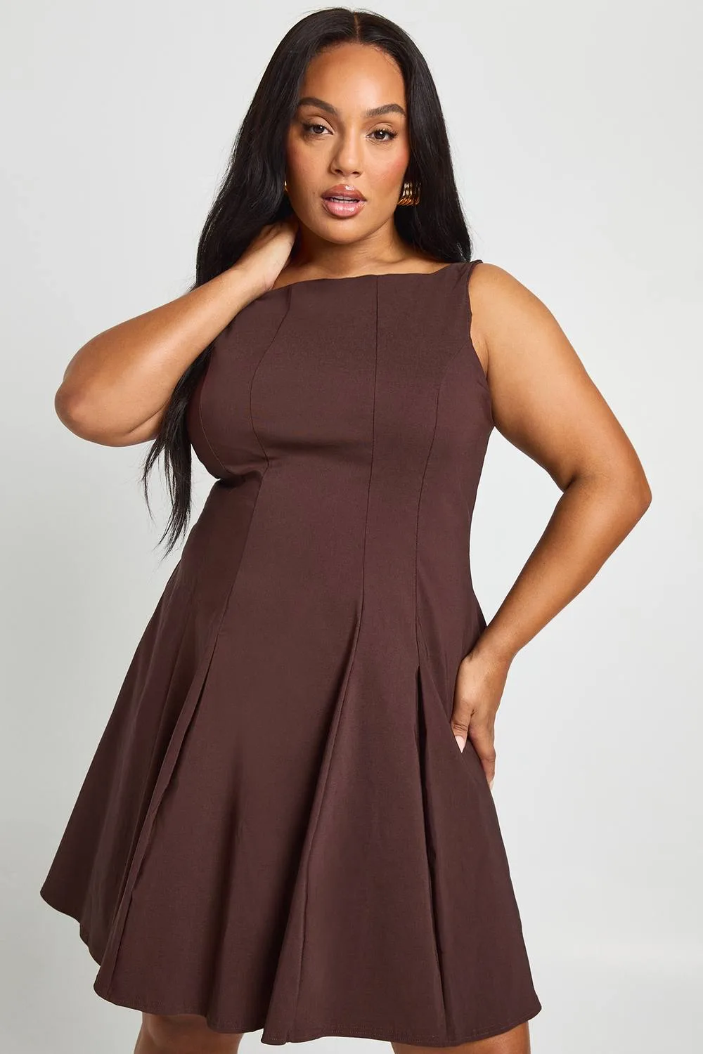 Bengaline Racer Neck Pleated Skater Dress by boohoo