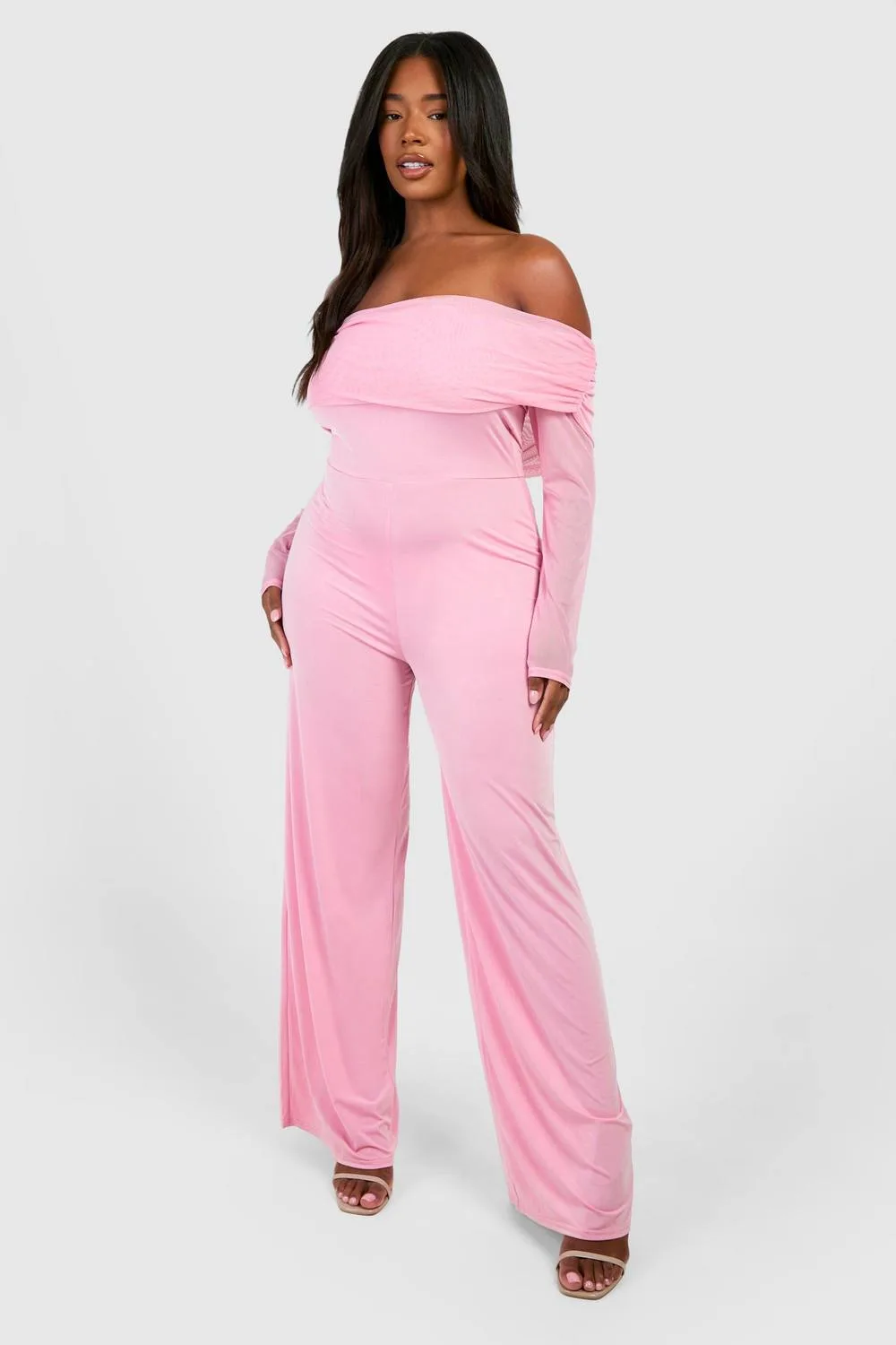 Slinky & Mesh Bardot Wide Leg Jumpsuit