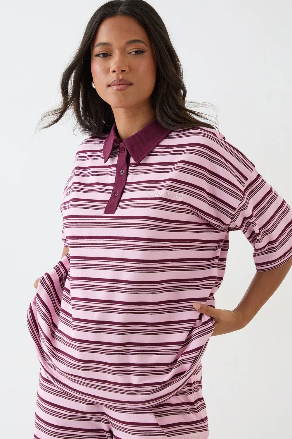Stripe Collared Short Sleeve Top - Knitted by DSGN Studio