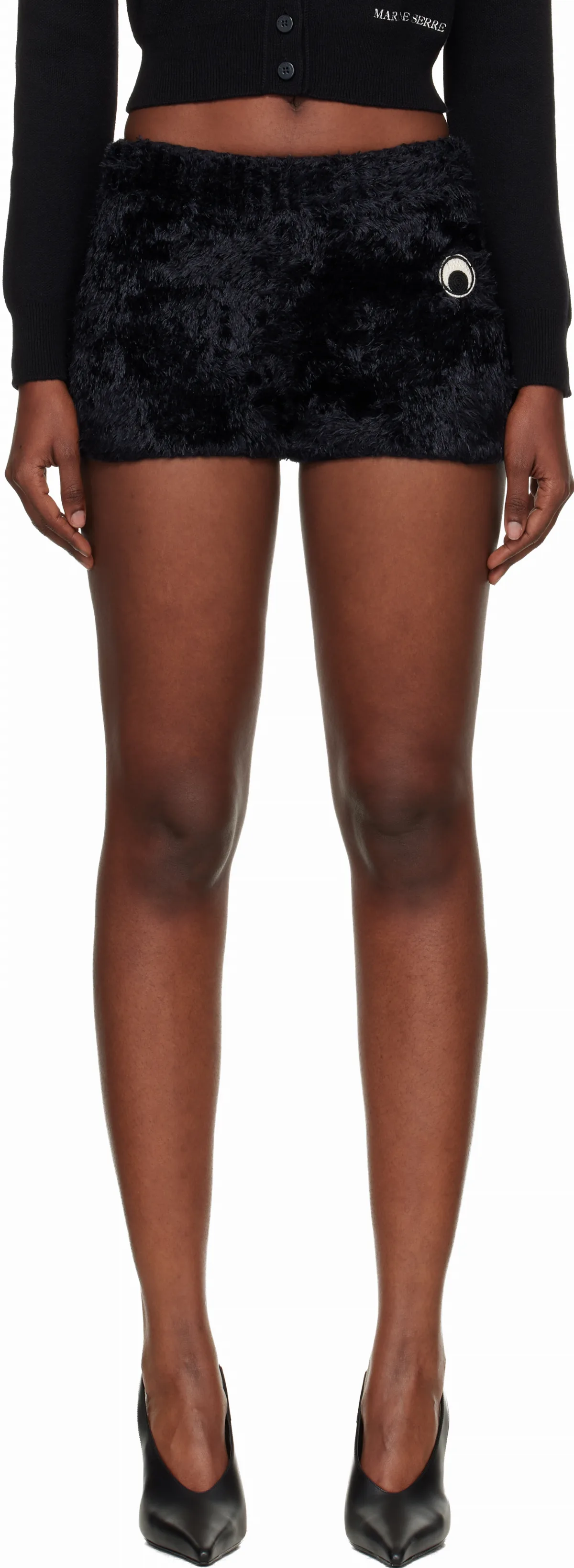 Black Wild Fluffy Knit Shorts