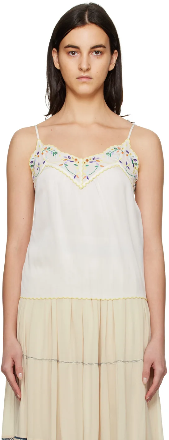 White Embroidered Tank Top