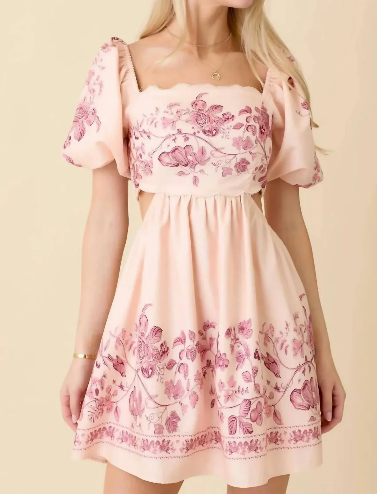 Cutout Floral Babydoll Dress by MABLE