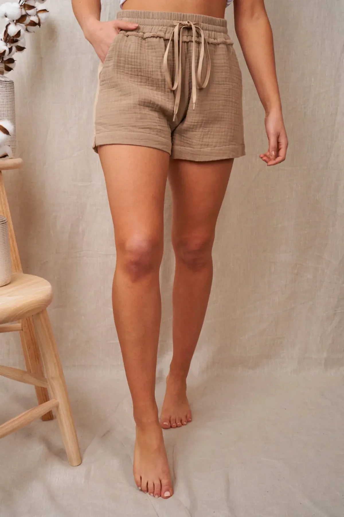Mixed Media Woven Shorts by White Birch