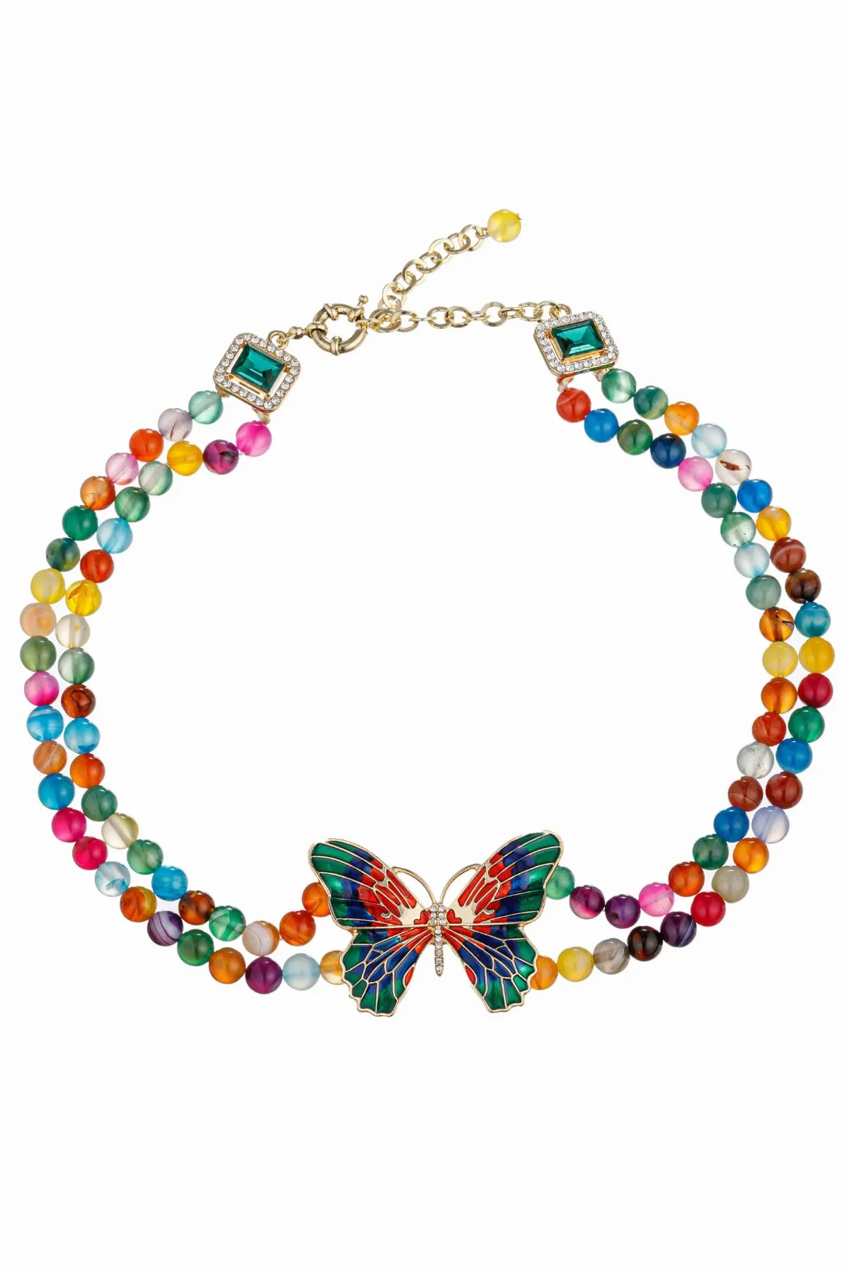 Monarch Rainbow Beaded Butterfly Pendant Necklace by Eye Candy LA