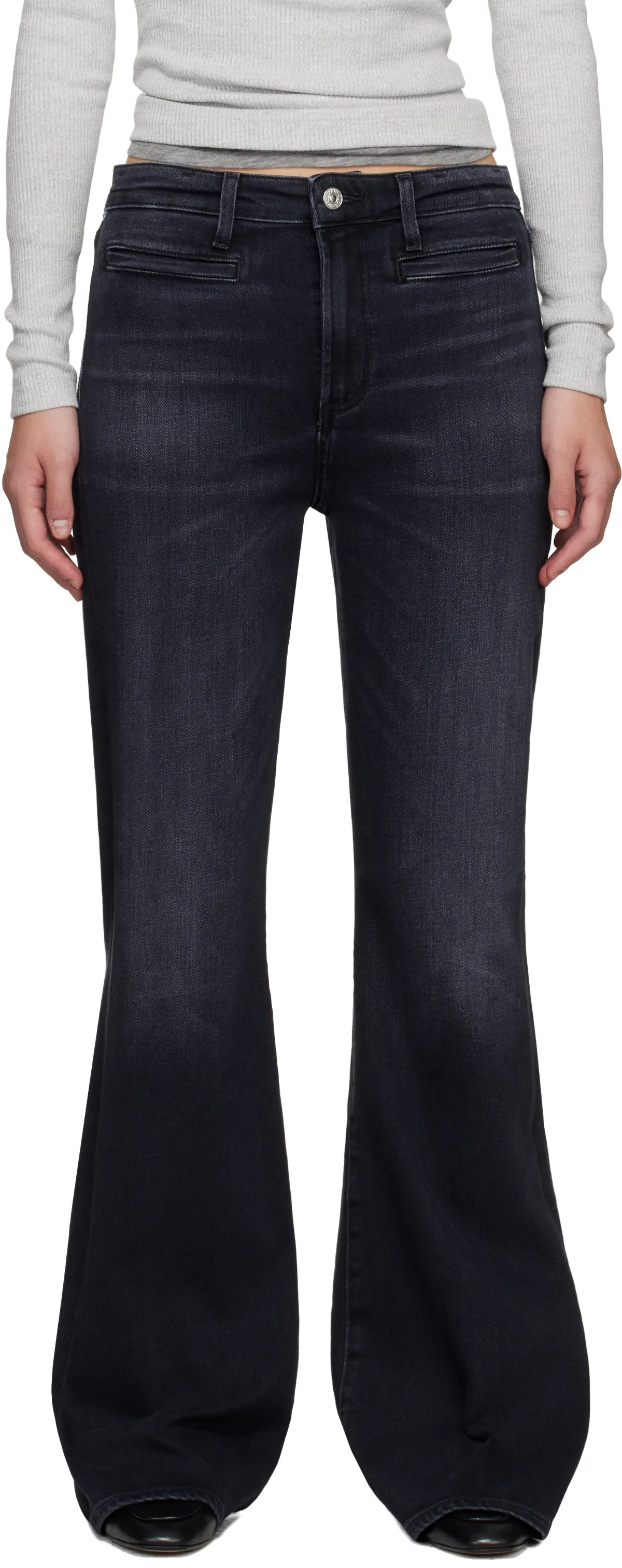 Black Lilah Flare Welt Pocket Jeans