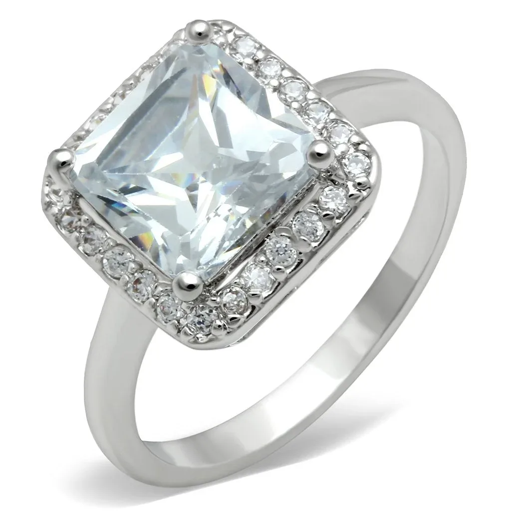 Rhodium Brass Ring with AAA Grade CZ in Clear by FASHNZFAB