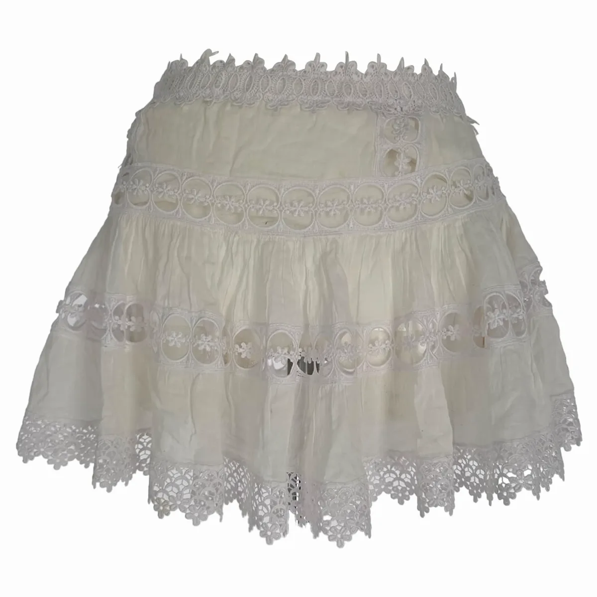 Lace Pattern Mini Skirt in White Ecru Cotton by CHARO RUIZ