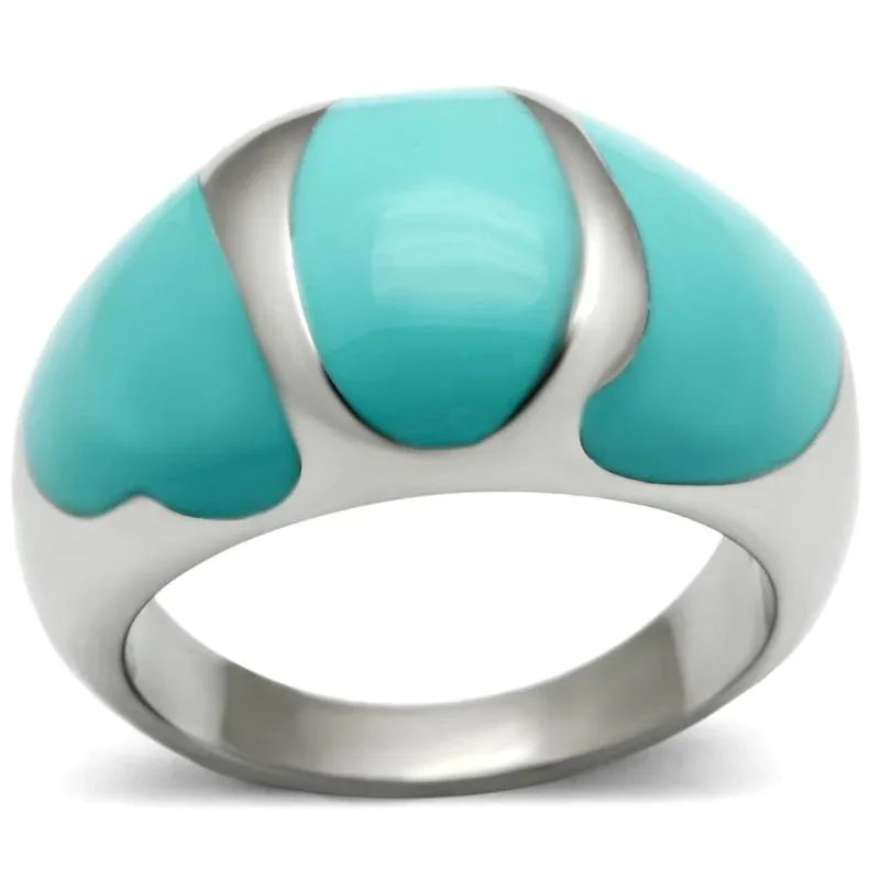 High Polished Stainless Steel Ring with Epoxy in Turquoise by FASHNZFAB