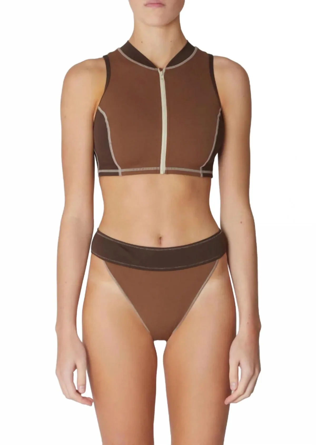 Contour Zip Crop Top in Tortoise by IT'S NOW COOL