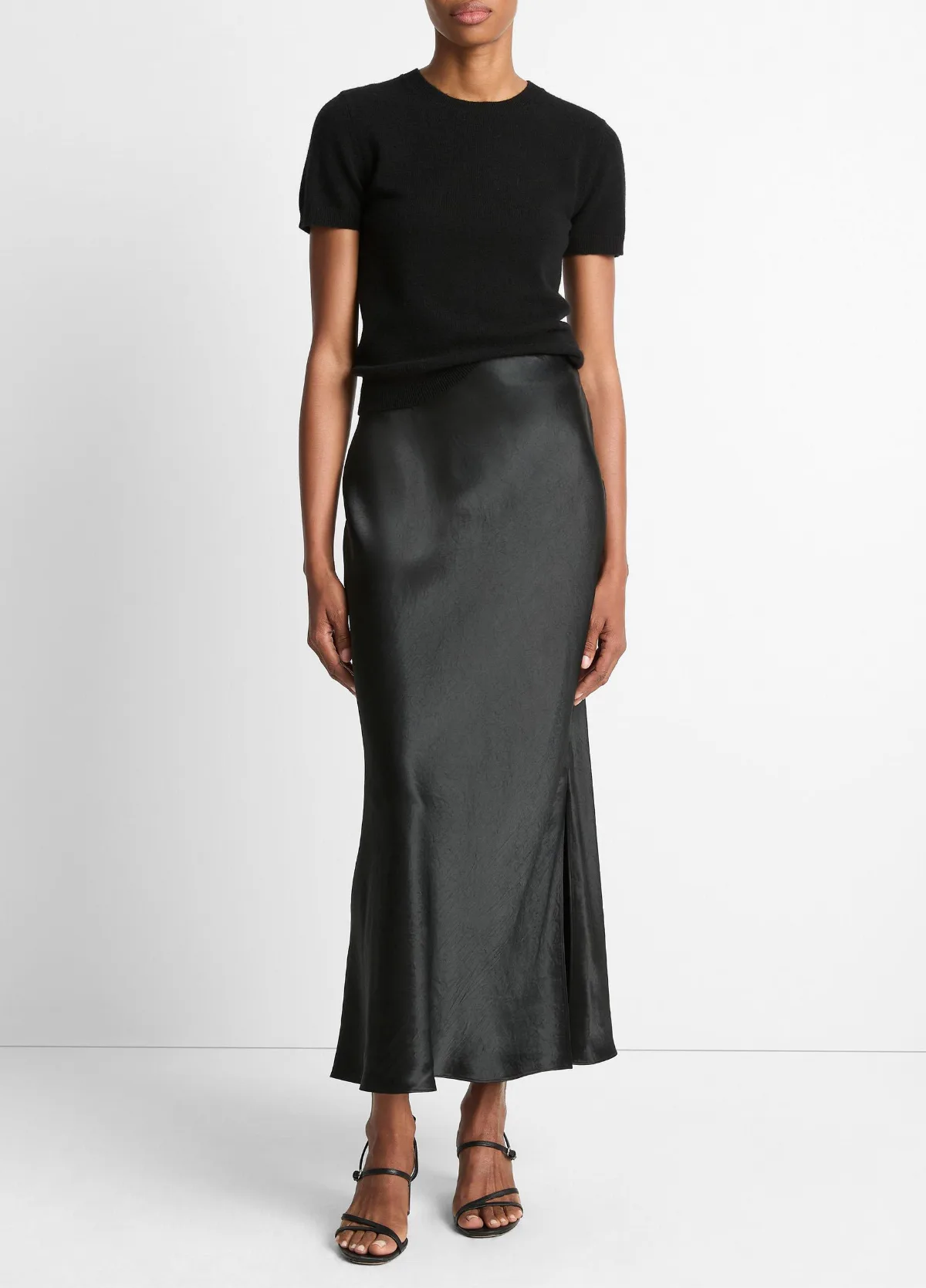 Satin Side-Slit Slip Skirt by Vince