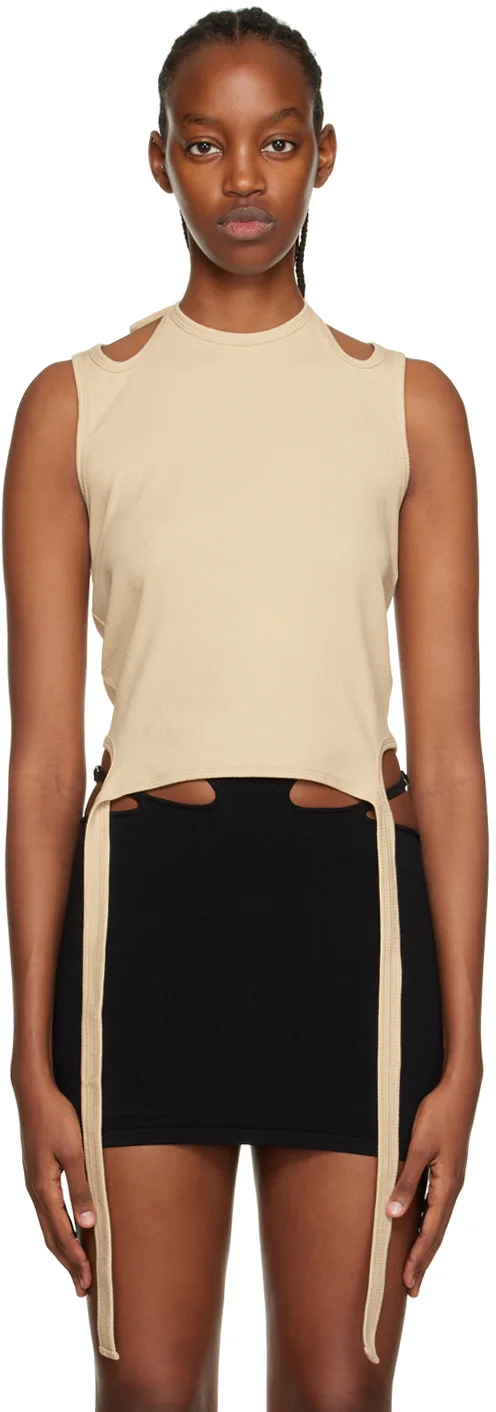 Beige Halter Tie Tank Top