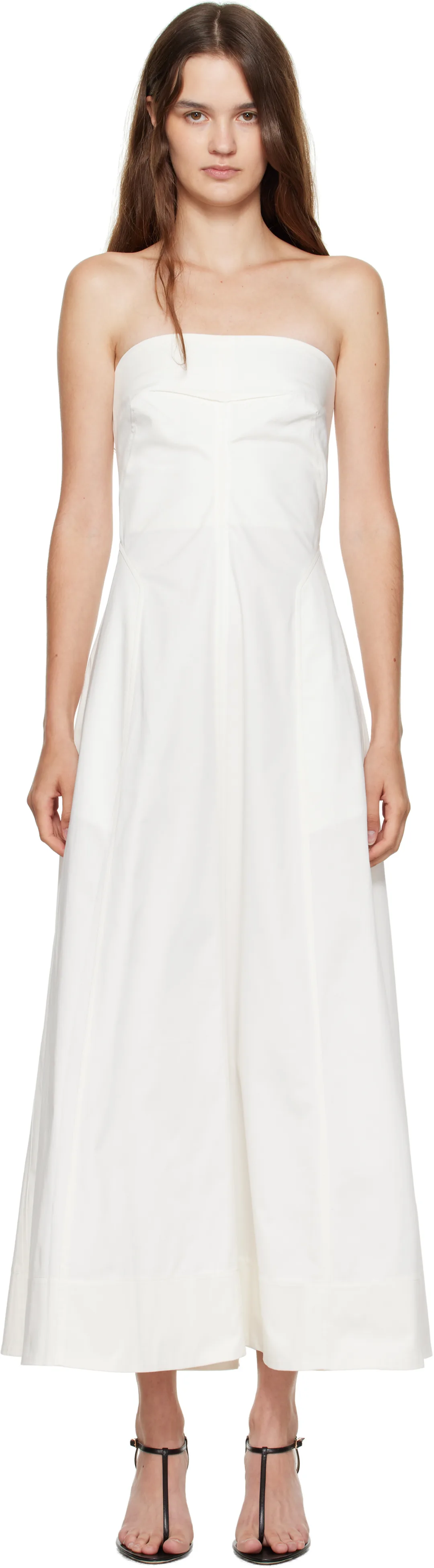 Off-White Sculpted Cotton Strapless Midi Dress