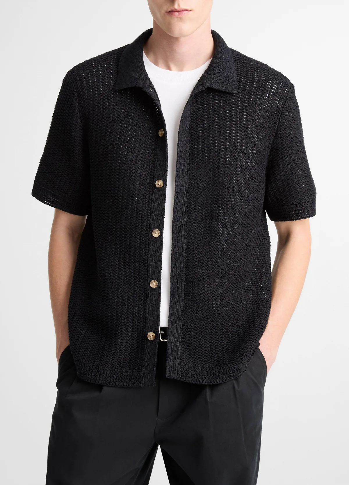 Cotton Crochet Button-Front Shirt