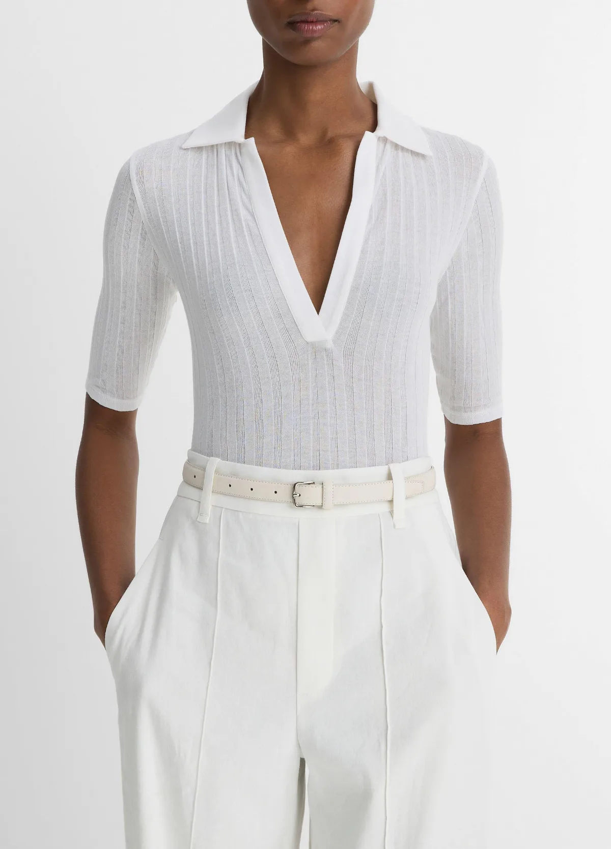 Cotton Elbow-Sleeve Polo Shirt