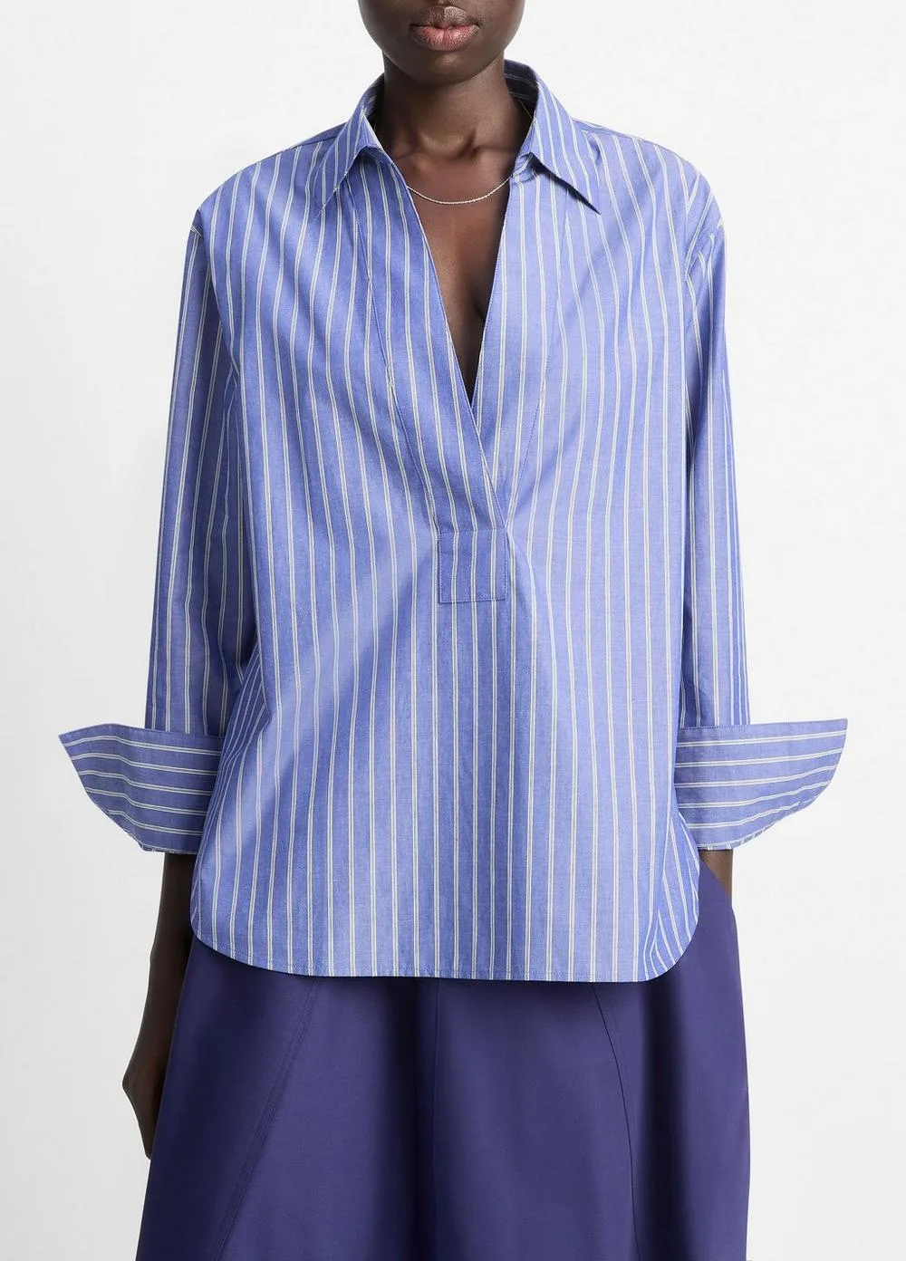 Striped Cotton Relaxed Popover Shirt