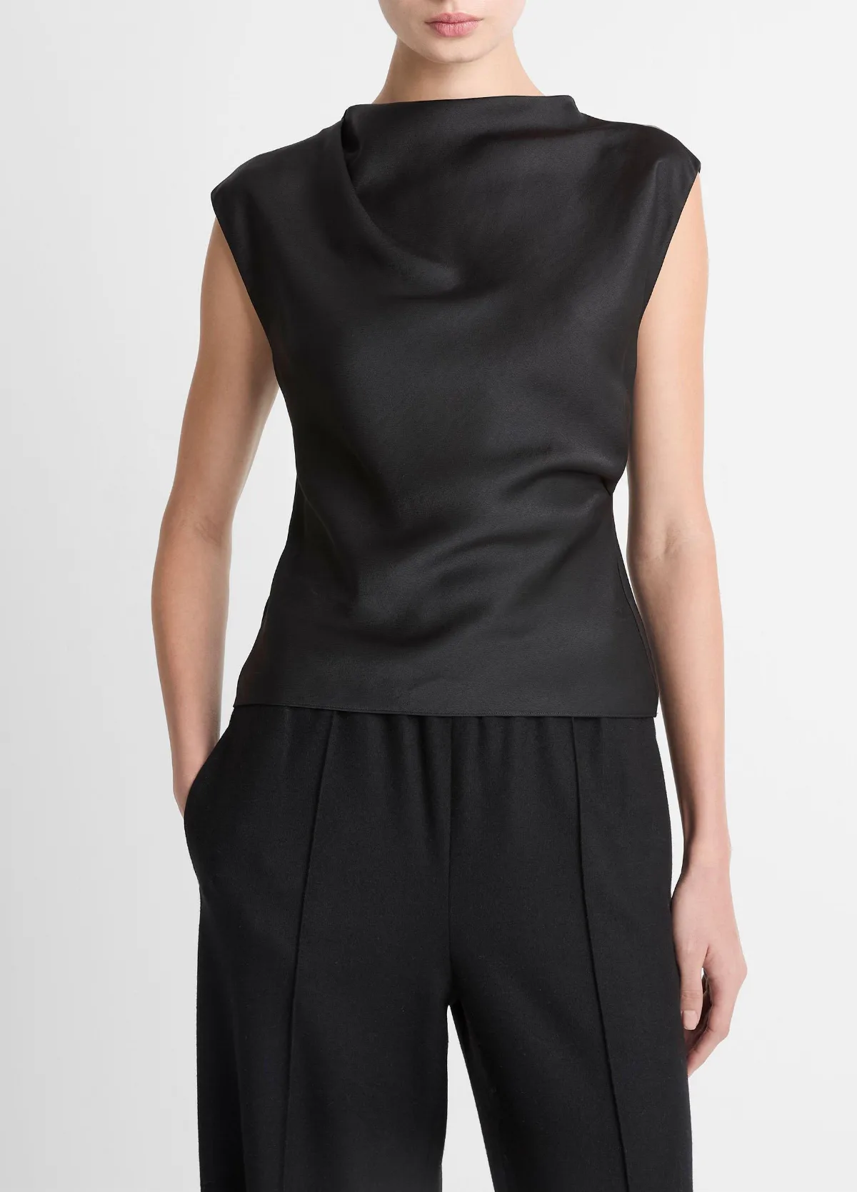 Satin Draped Cowl-Neck Top