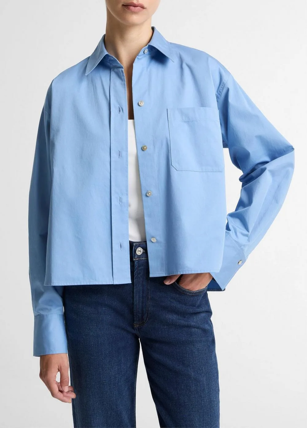 Cotton Cropped Button-Front Shirt