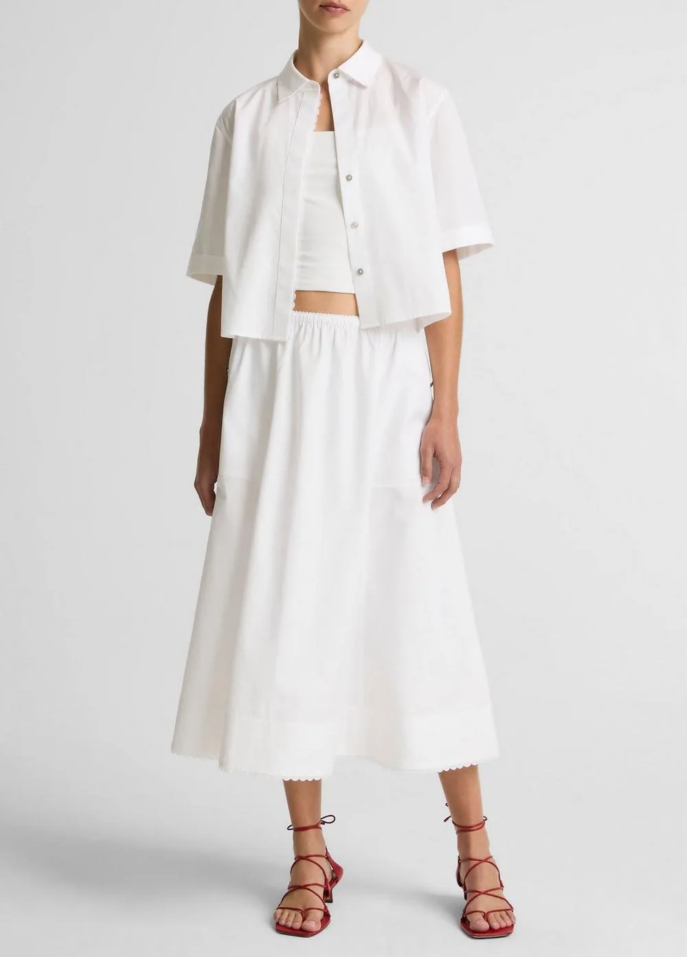 Scallop-Detail Cotton Midi Skirt