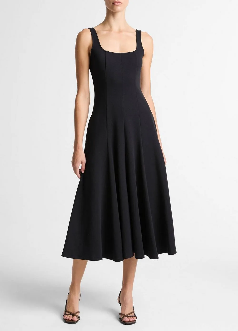 Seamed Cotton-Blend Square-Neck Dress