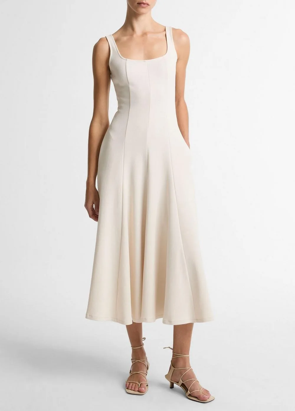 Seamed Cotton-Blend Square-Neck Dress