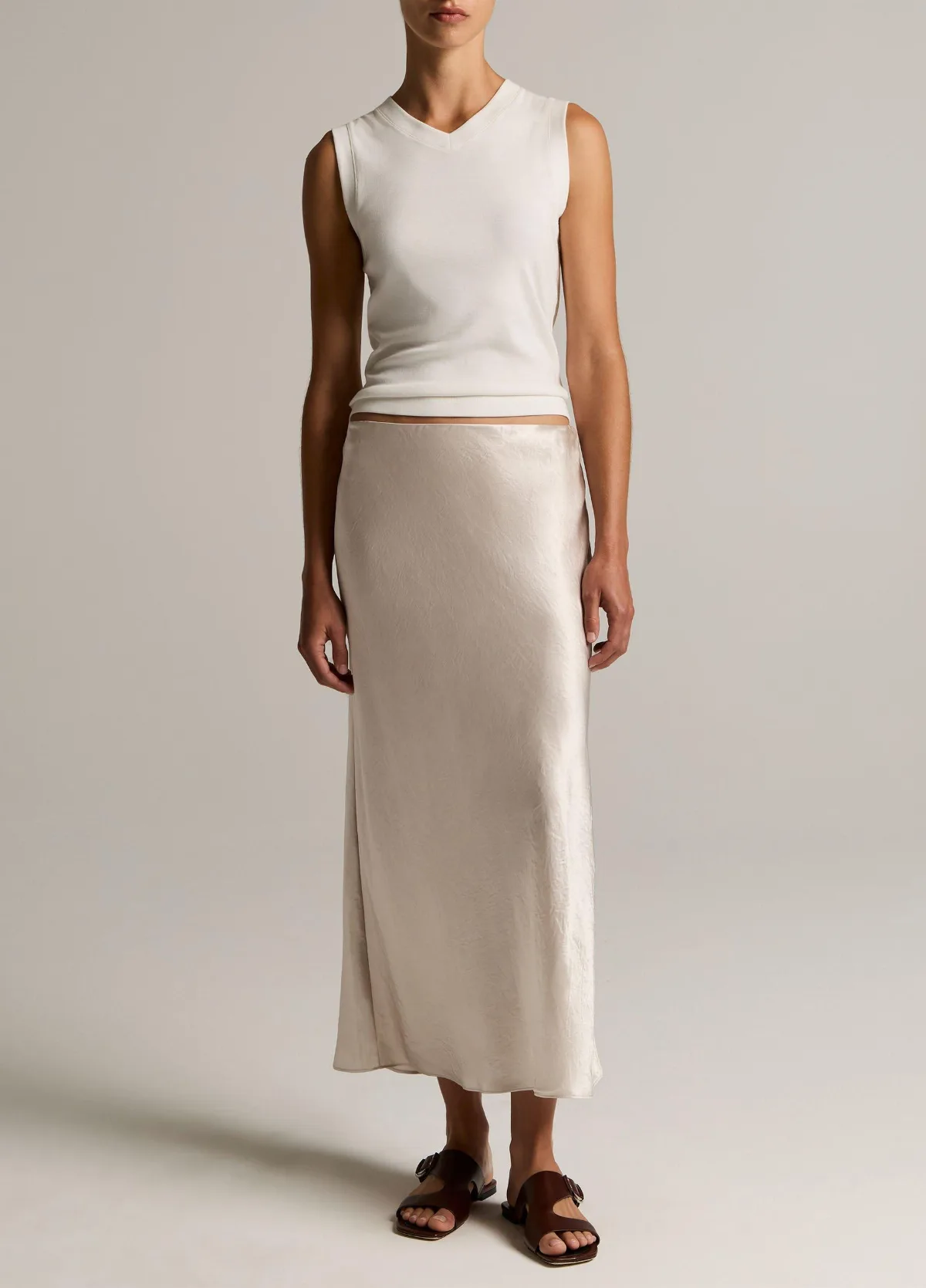 Satin Side-Slit Slip Skirt