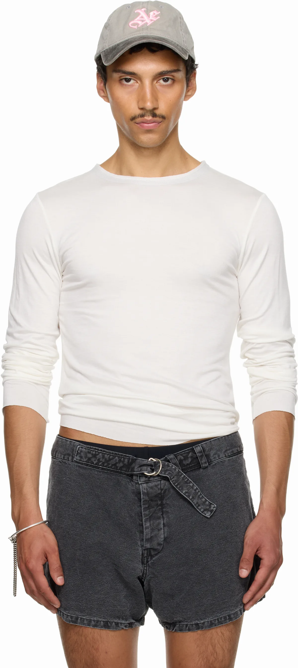 SSENSE Exclusive White Satin Trim Long Sleeve T-shirt by AARON ESH