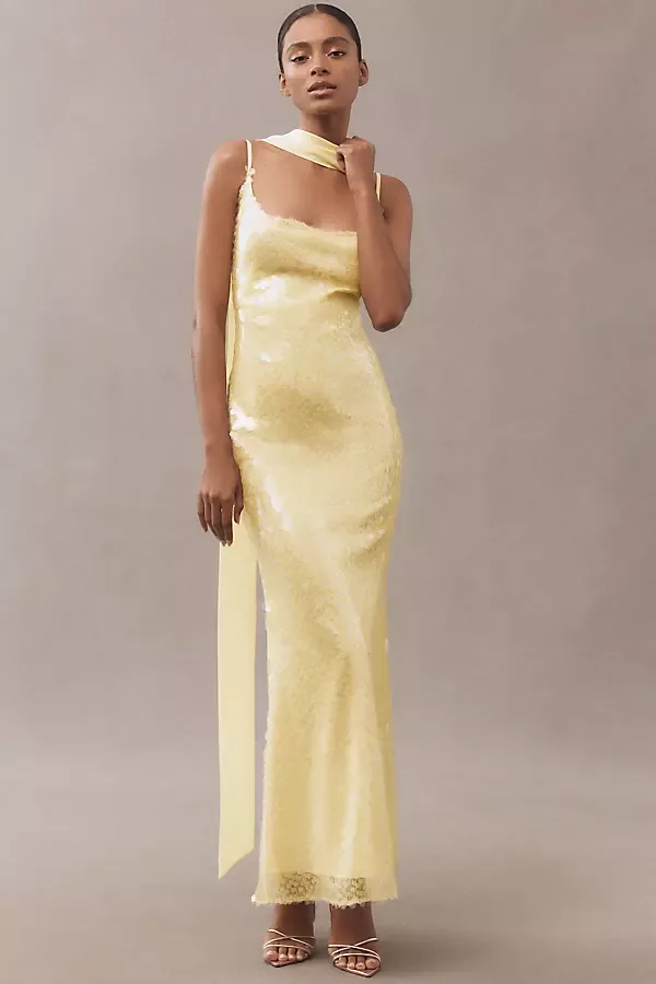 Kassidy Cowl-Neck Stretch Sequin Maxi Dress