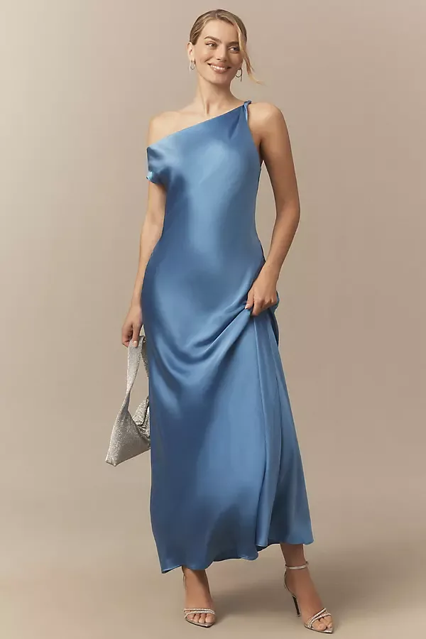 Sienna Off-The-Shoulder High-Shine Satin Maxi Dress