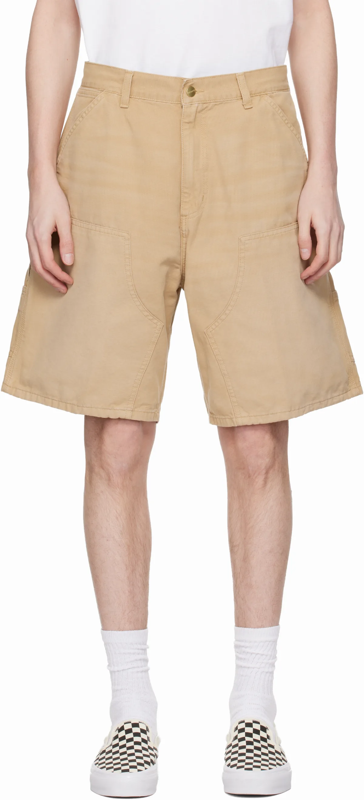 Beige Double Knee Shorts