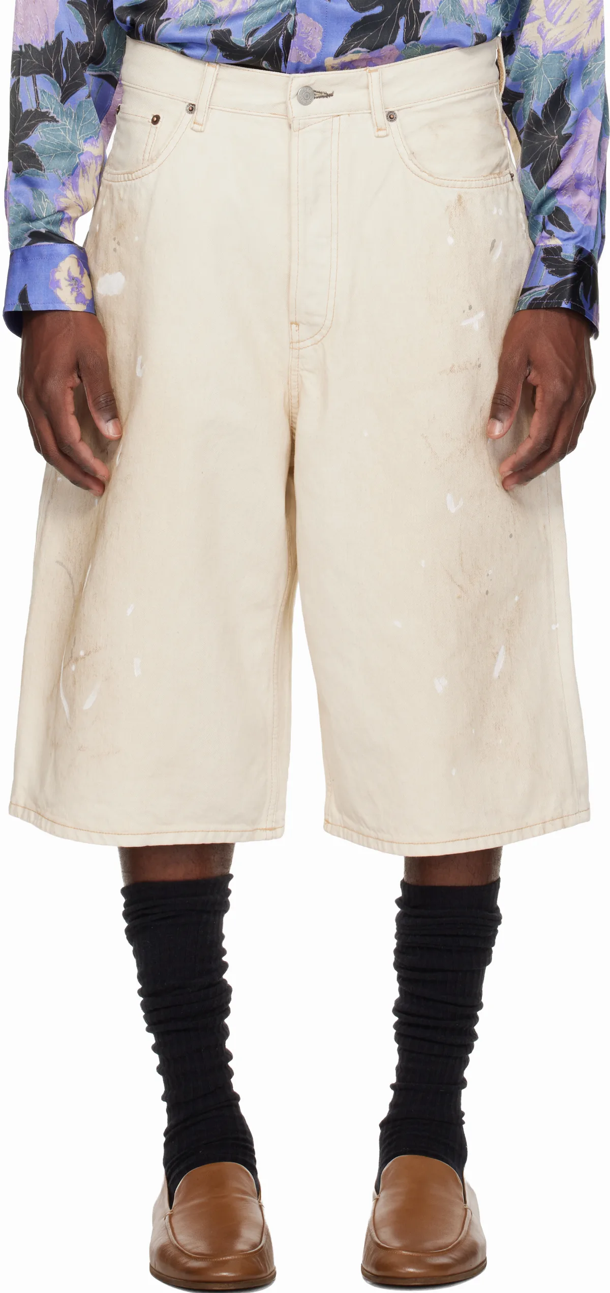 Off-White Distressed Denim Shorts by Acne Studios