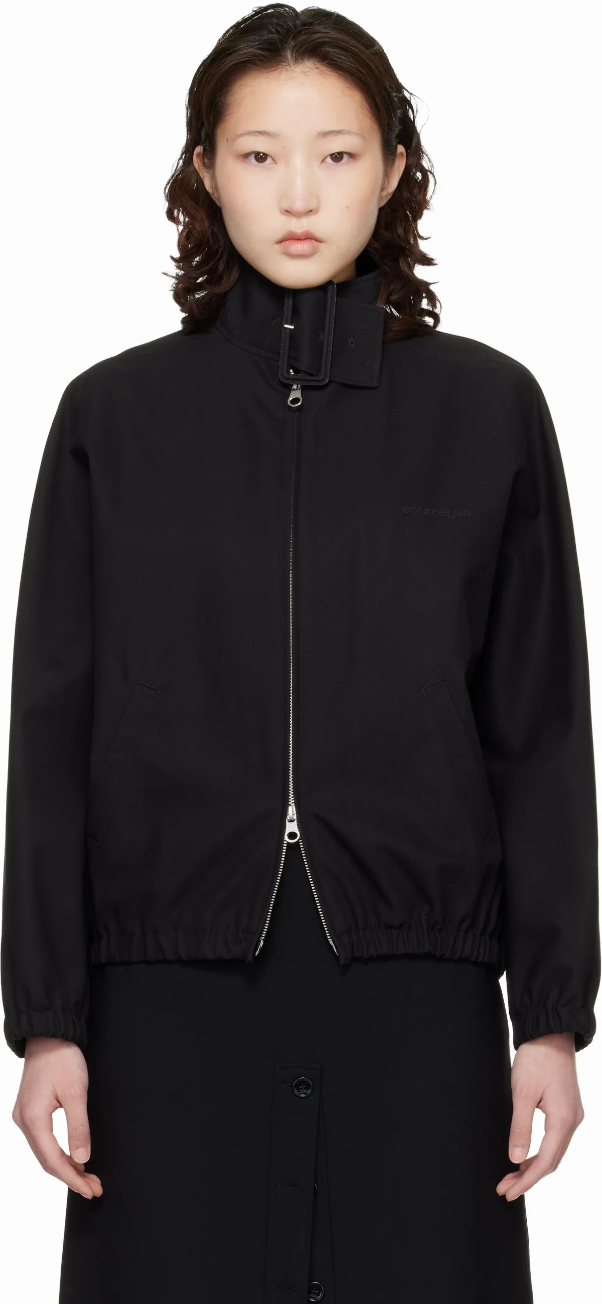 Black Buckle Zipped Bomber Jacket