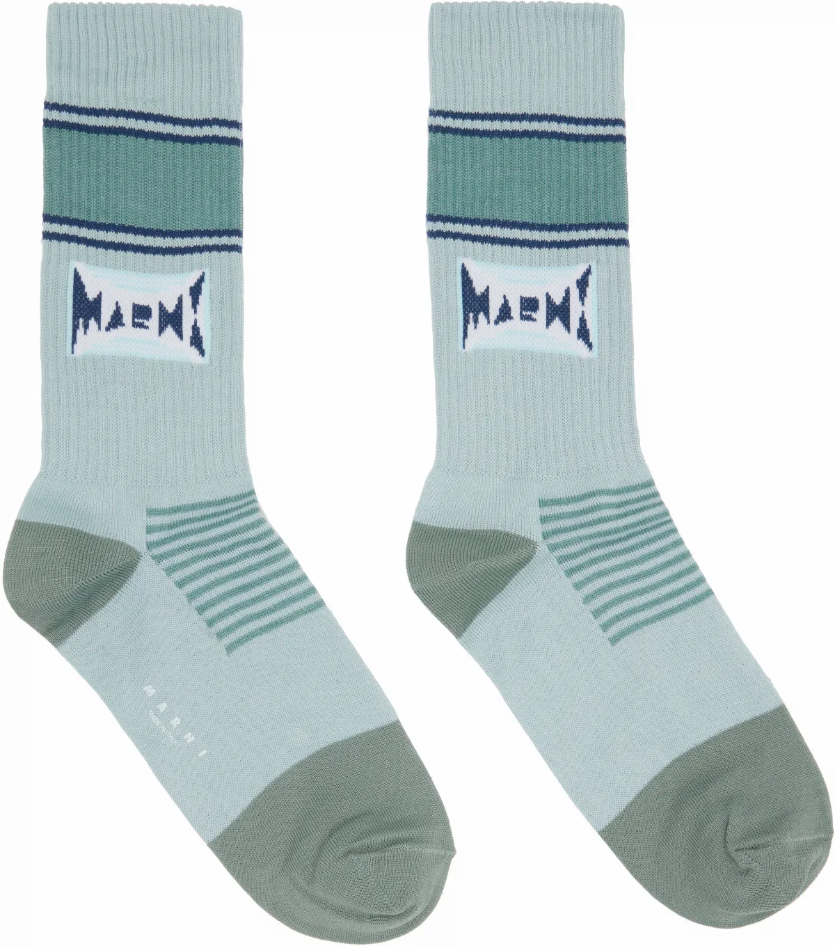 Blue Cotton Jacquard Logo Socks by Marni