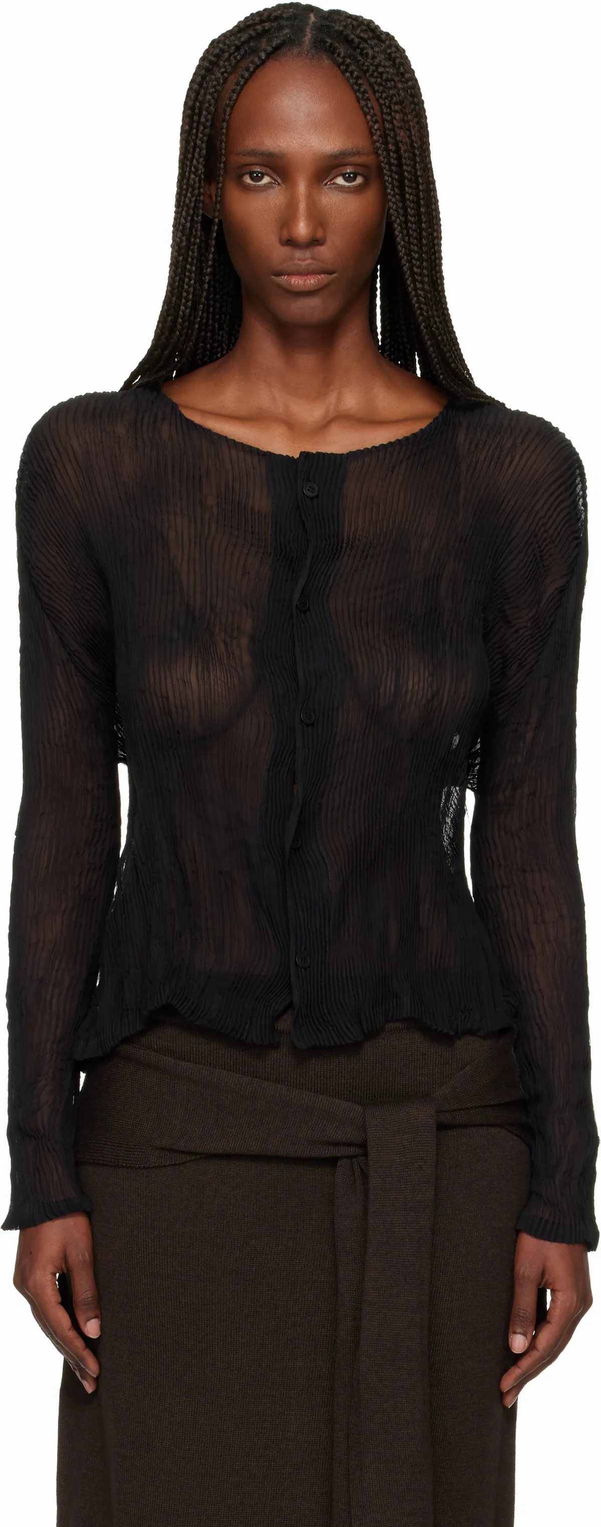 Black Chiffon Twist Cardigan