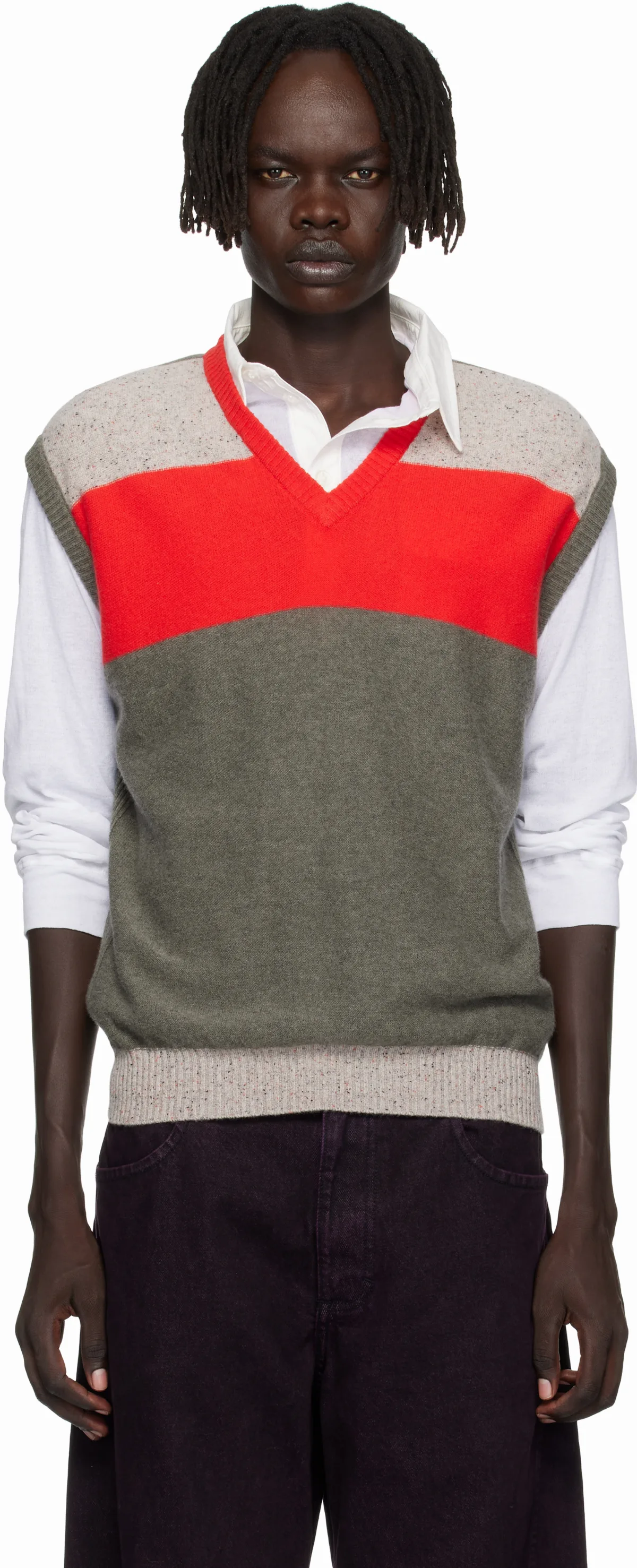 Taupe & Red Racer Vest