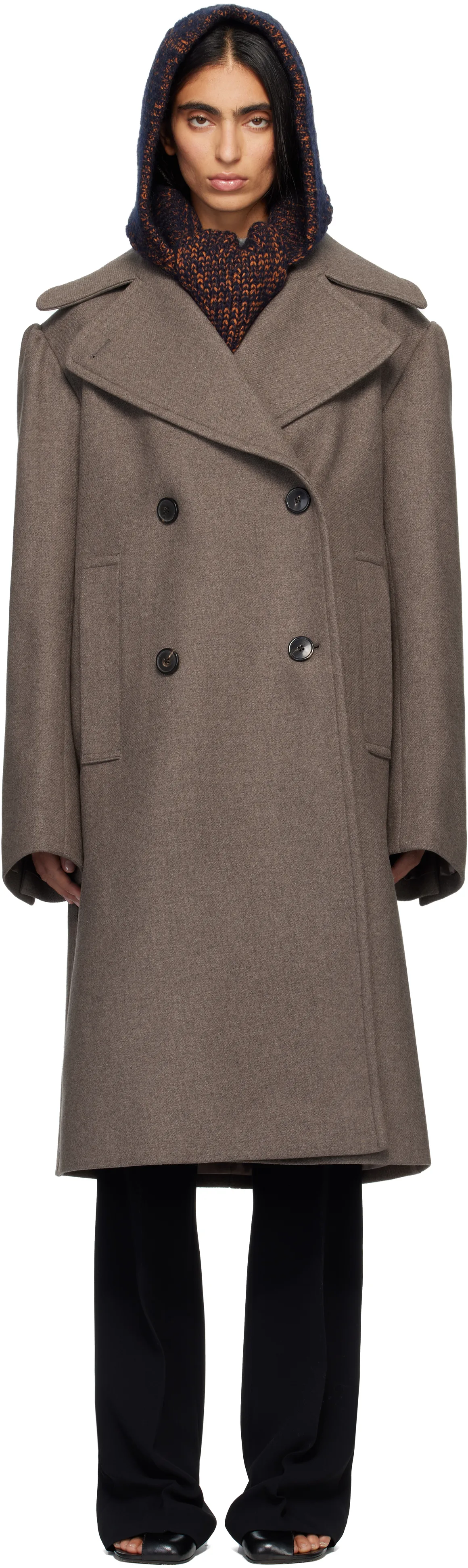 Taupe Double-Breasted Coat