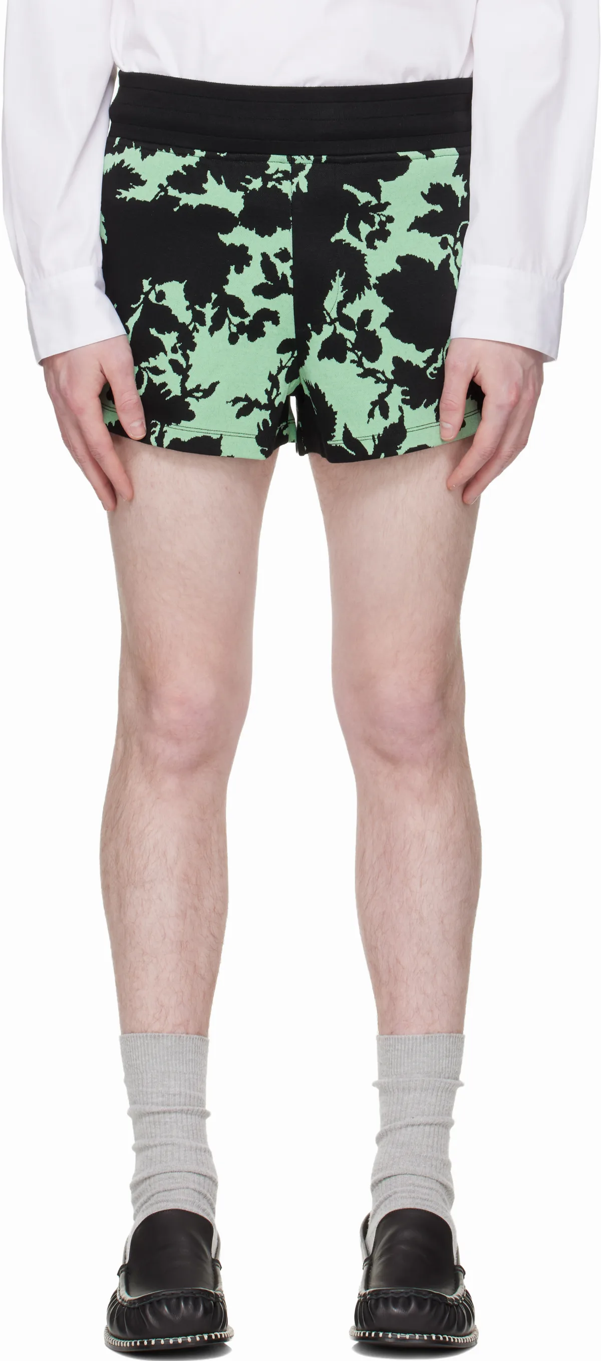 Green & Black Ribbed Jacquard Shorts