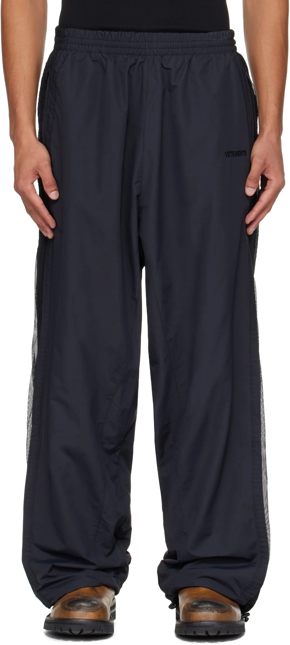 Black Mesh Panel Track Pants