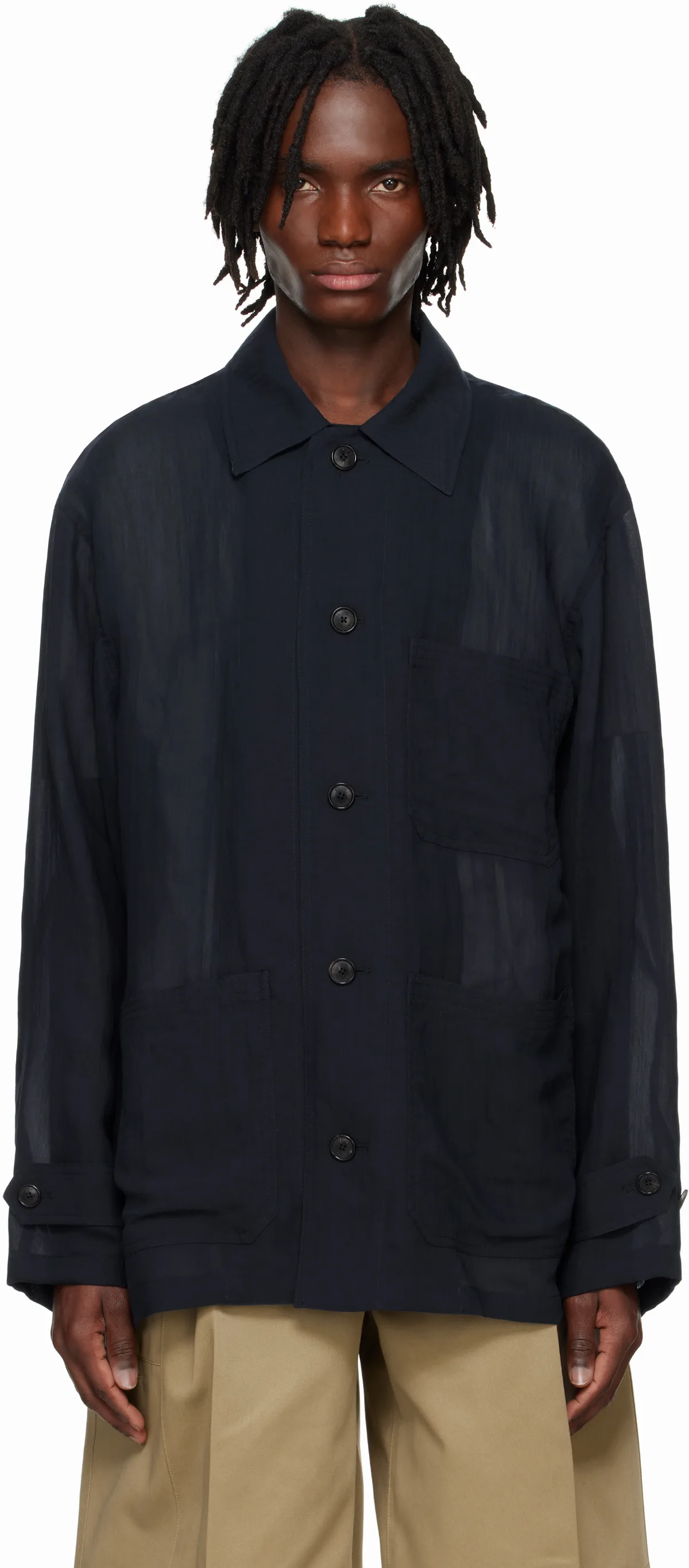 Navy Sheer Chore Overshirt