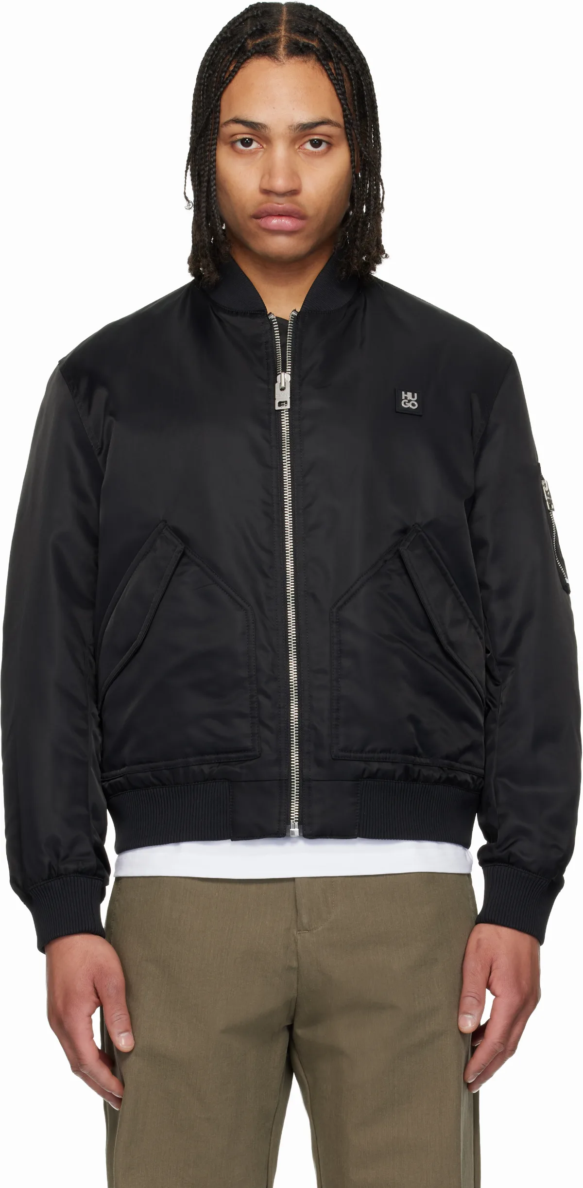 Black Water-Repellent Stack Logo Bomber Jacket