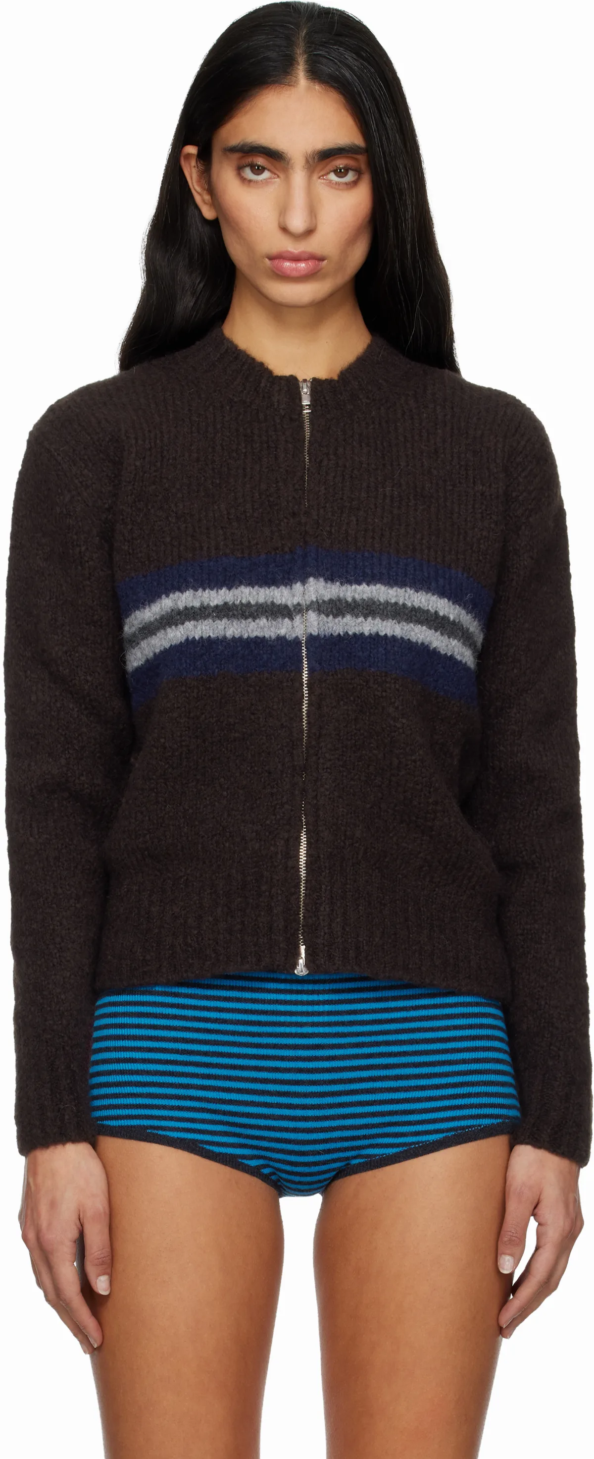 Brown Penalti Zip Sweater by Paloma Wool