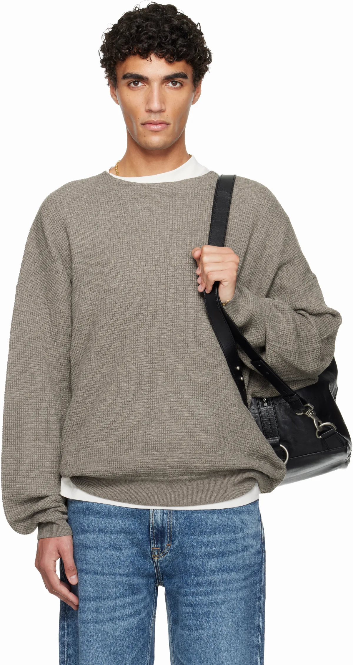 Brown Holiday Waffle Crewneck 90s Sweater