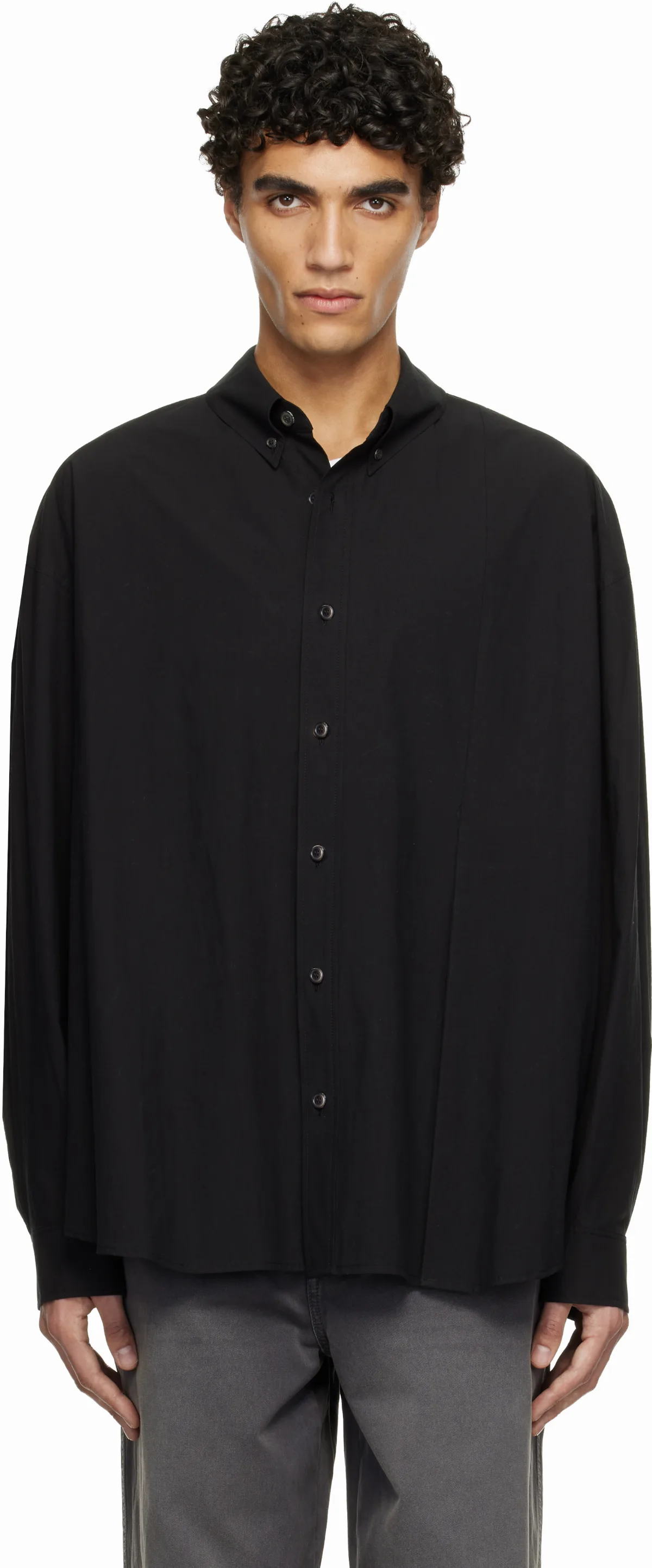 Black Slit Detail Cotton Shirt